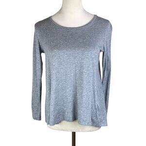 Demylee Heather Gray Long Sleeve Cropped Round Neckline Lightweight Casual Top